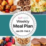 A photo collage of recipes for I Heart Naptime weekly meal plan.