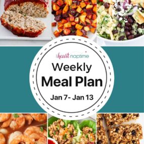 A collage of photos for I Heart Naptime weekly meal plan.