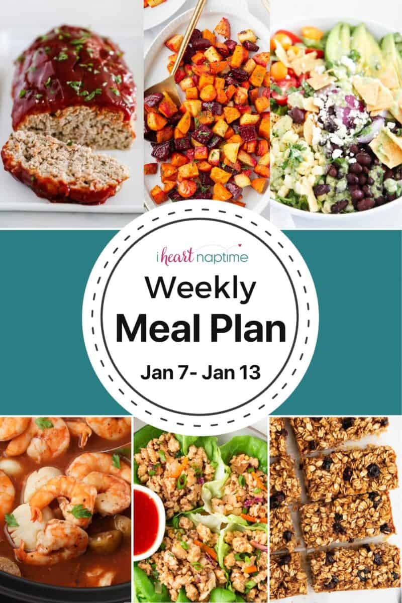 A collage of photos for I Heart Naptime weekly meal plan.