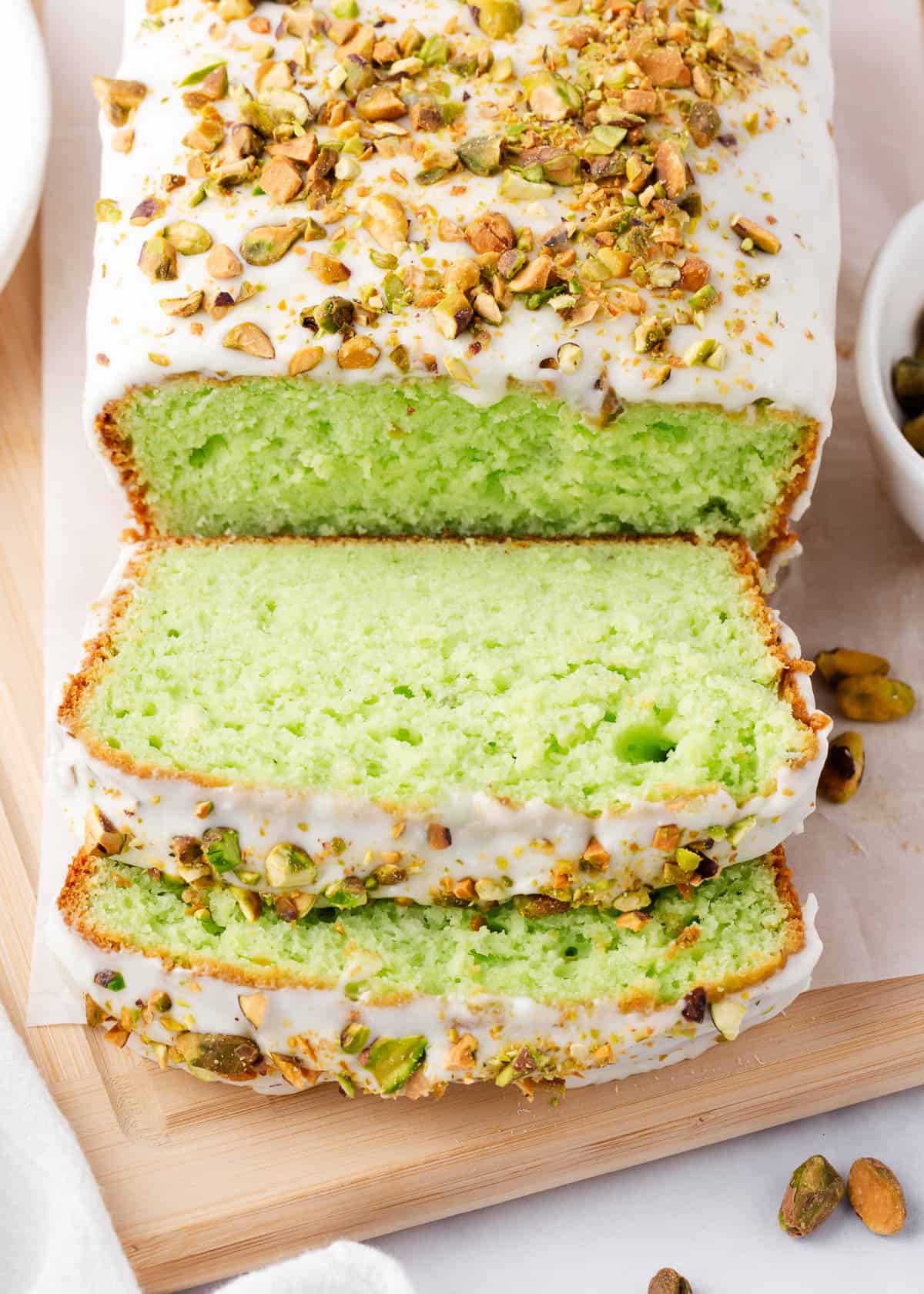 Sliced pistachio bread.