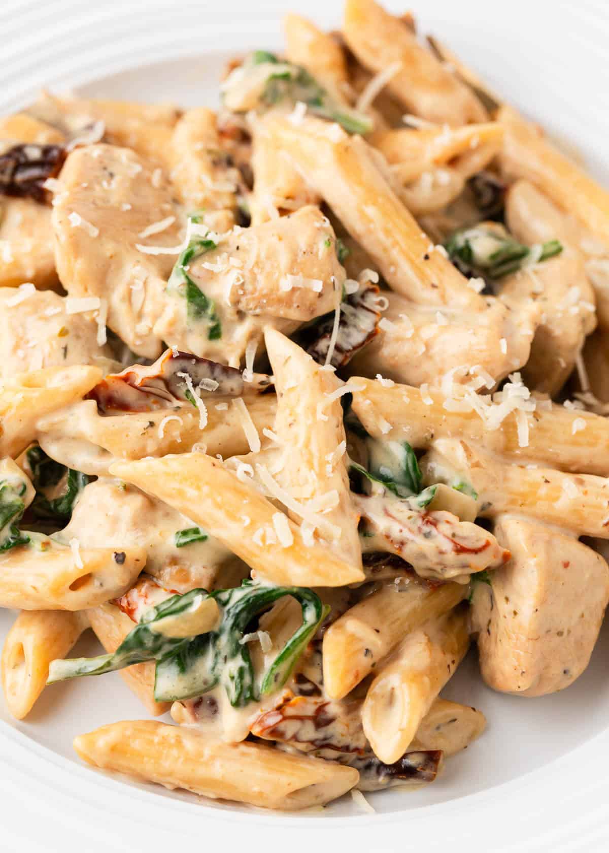 Creamy tuscan chicken pasta. 