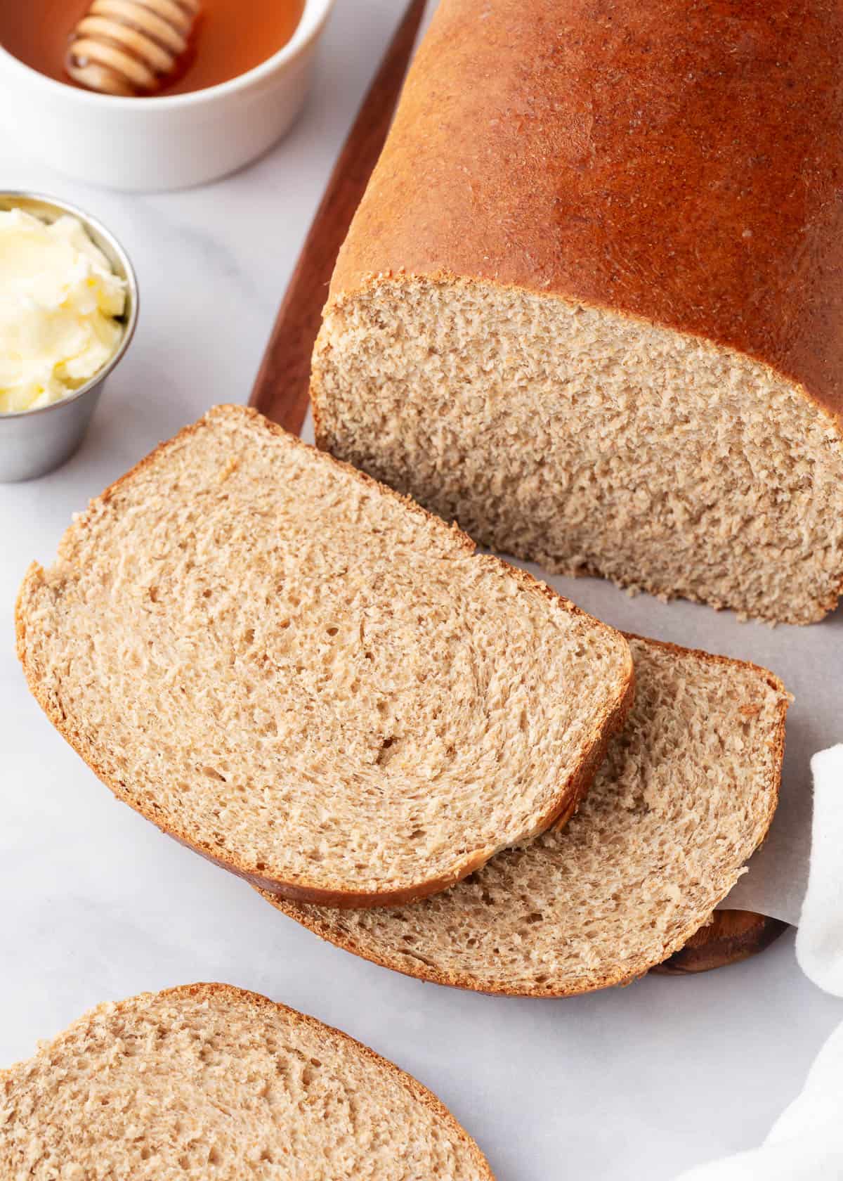 Sliced wheat bread.