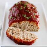 Turkey meatloaf on a plate.