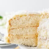 Slice of coconut cake.