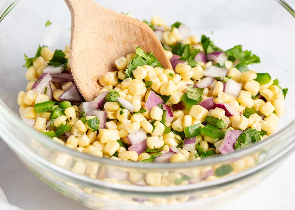 Corn salsa in a bowl.