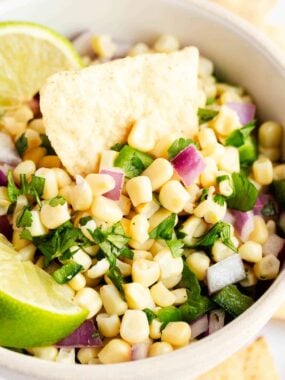 Corn salsa in a bowl.