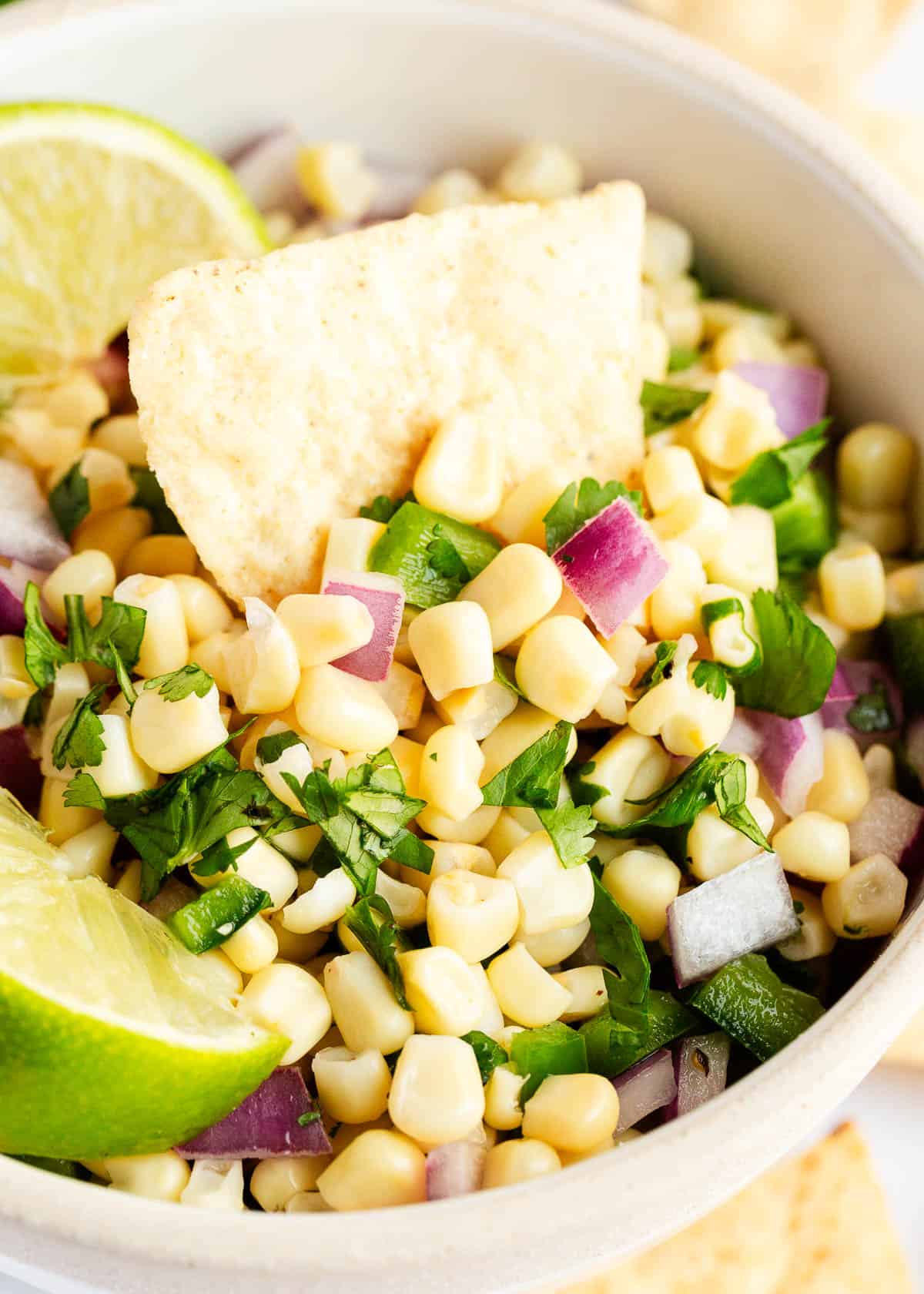 Corn salsa in a bowl.