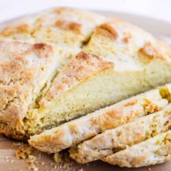 Sliced Irish Soda Bread recipe on a board.