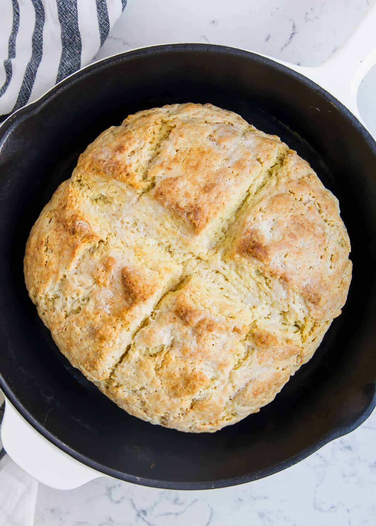 Irish soda bread recipe in a pan.