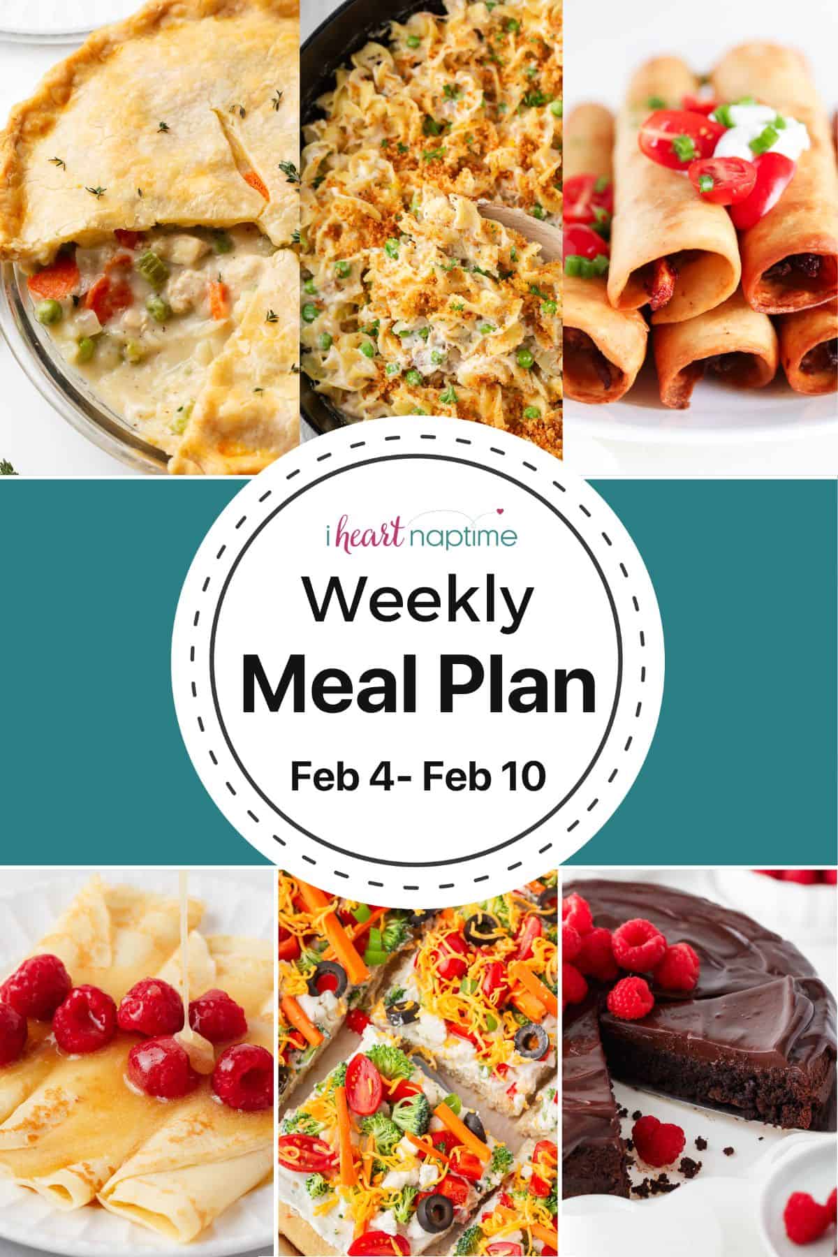 A collage of photo recipes for I Heart Naptime weekly meal plan.
