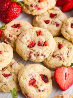 Stack of strawberry cookies.