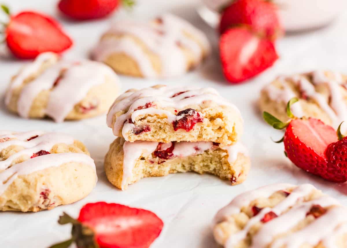 Stack of strawberry cookies.