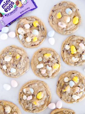 Cadbury egg cookies on the counter.