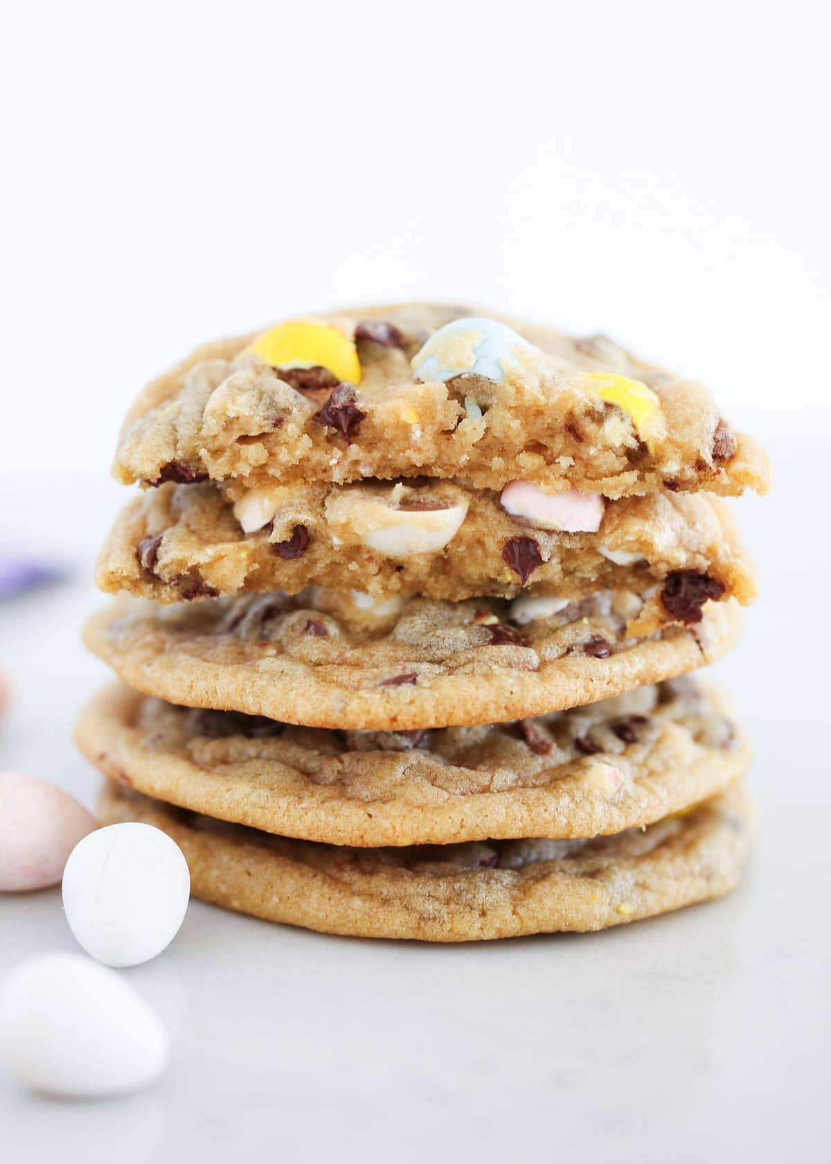 Stack of cadbury egg cookies.