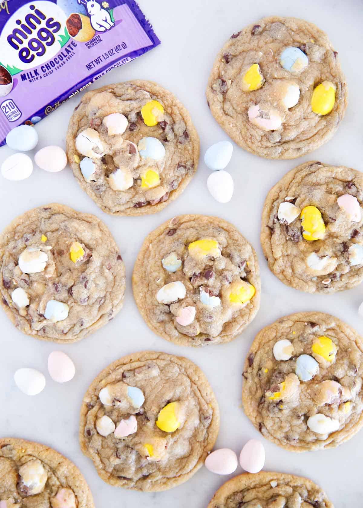 Cadbury egg cookies on the counter.