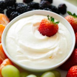 Fruit dip on a plate.