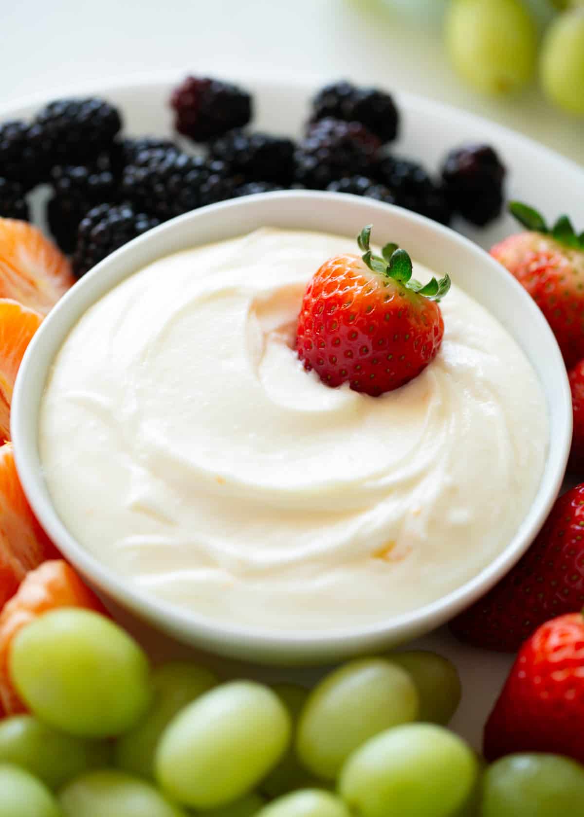 Fruit dip on a plate.