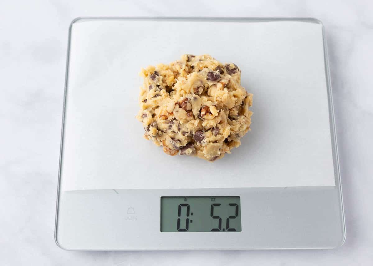 Weighing a Levain bakery cookie.