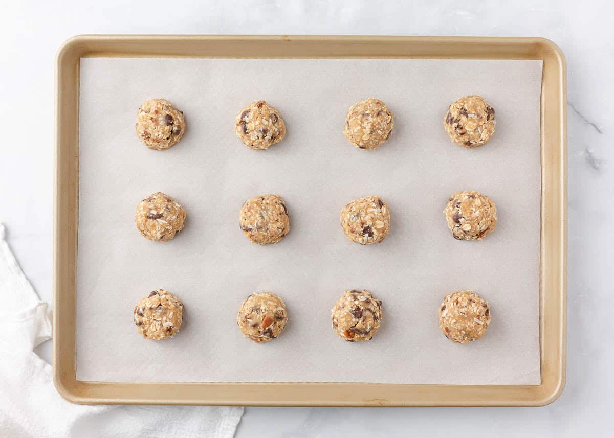 Unbaked cookie dough balls.
