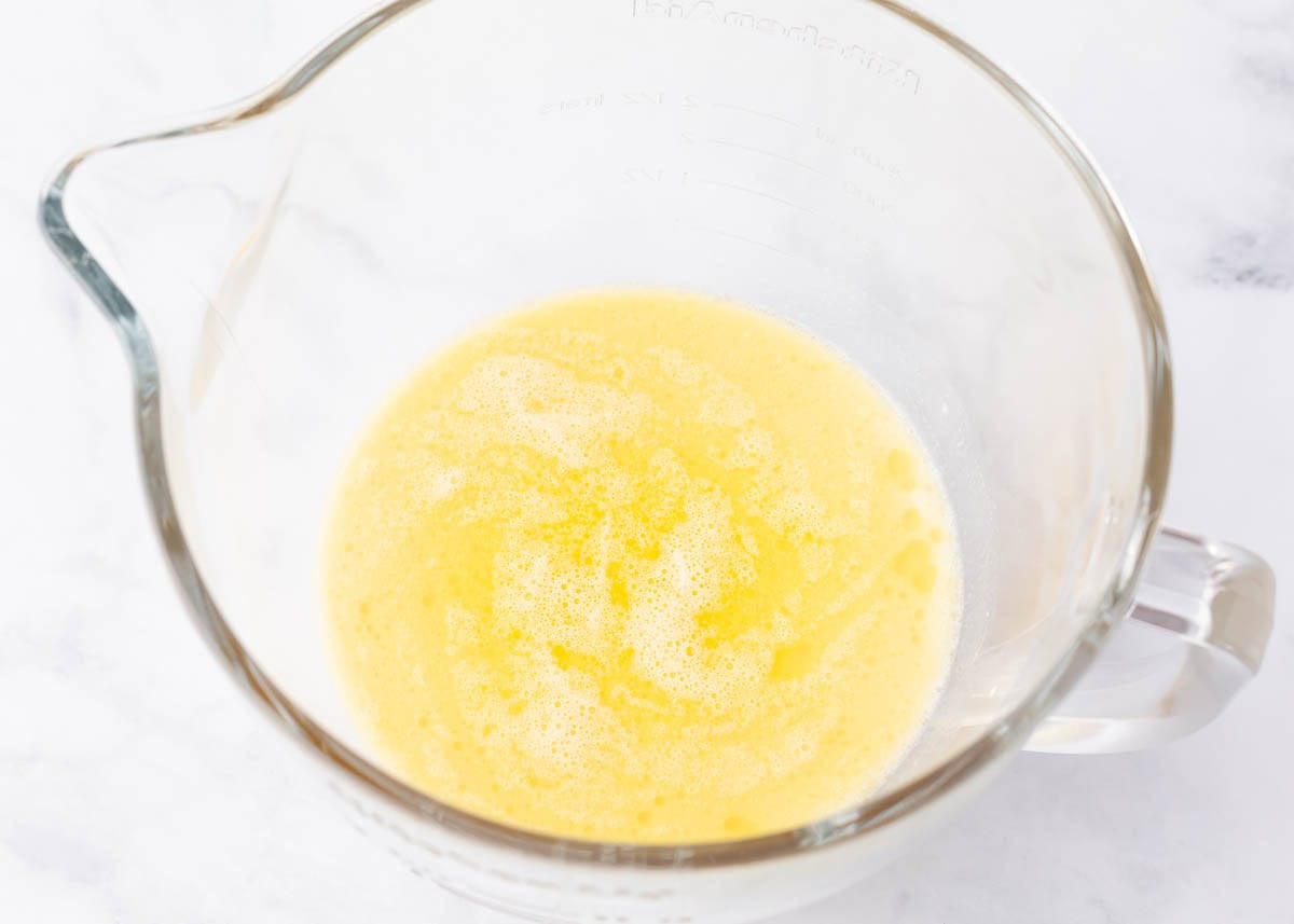 Melted butter, honey, evaporated milk and salt combined before adding the yeast mixture.