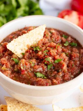 Homemade salsa in a bowl.