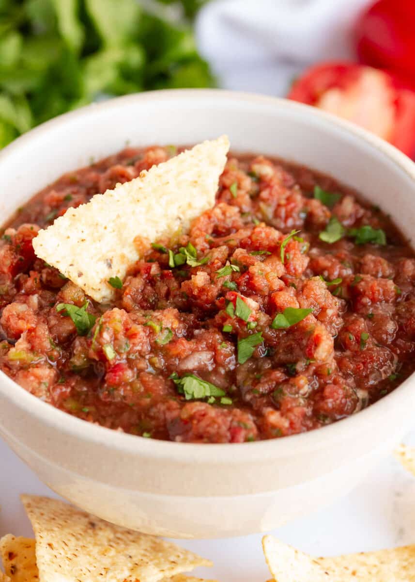 Homemade salsa in a bowl.