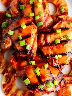 Hawaiian Huli Huli chicken with grilled pineapple.