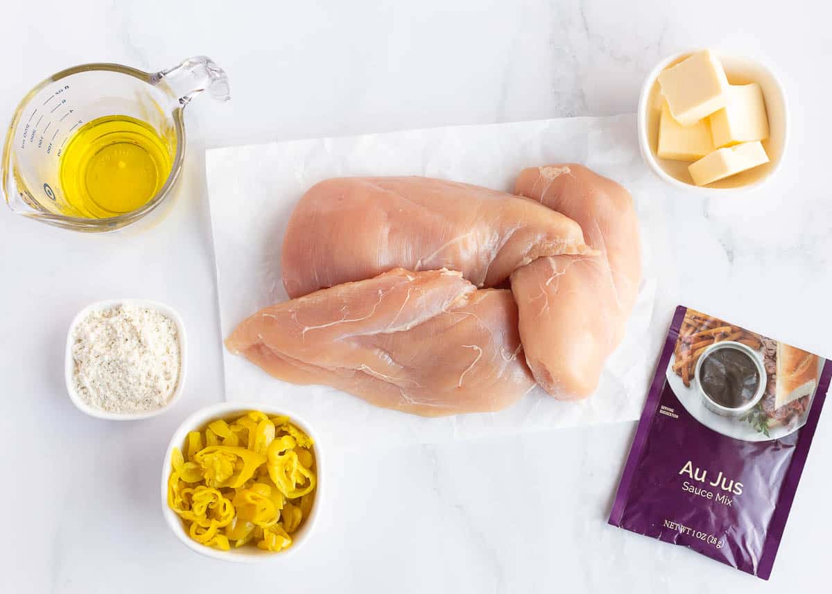 Mississippi chicken ingredients on the counter.