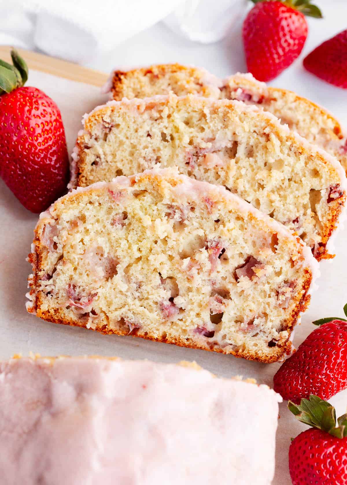 Sliced strawberry bread.