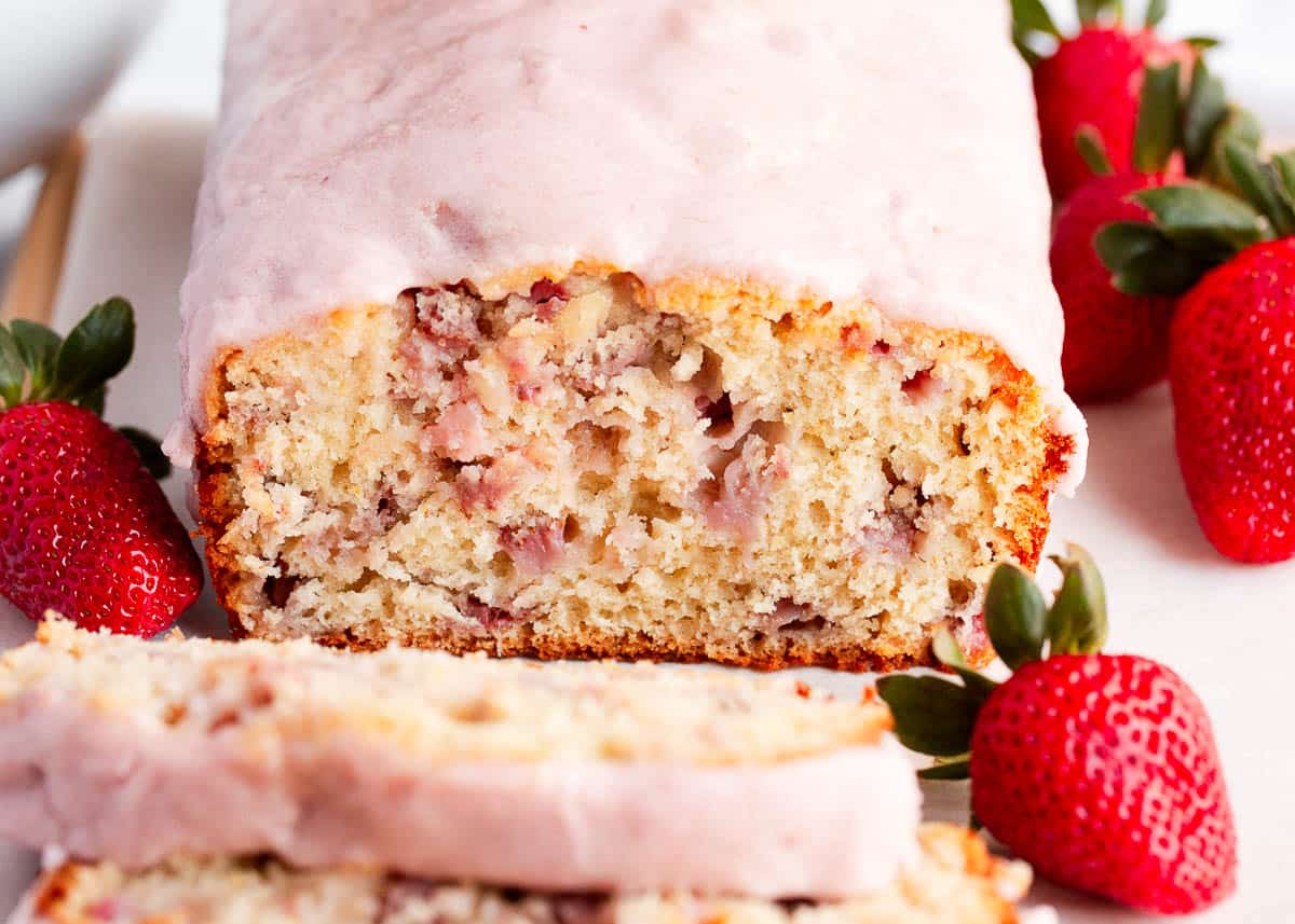 Sliced strawberry bread.