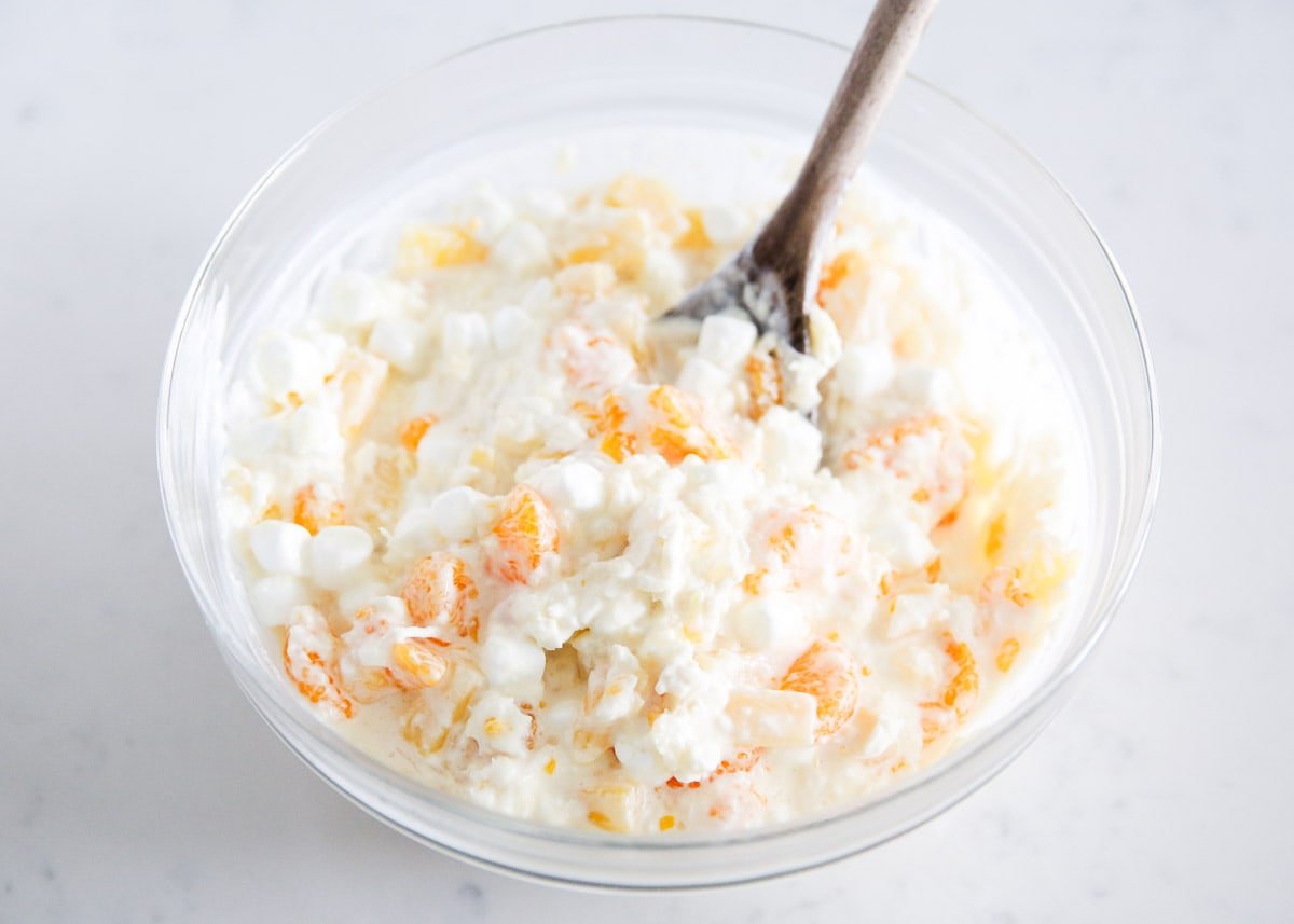 Ambrosia salad in a bowl.