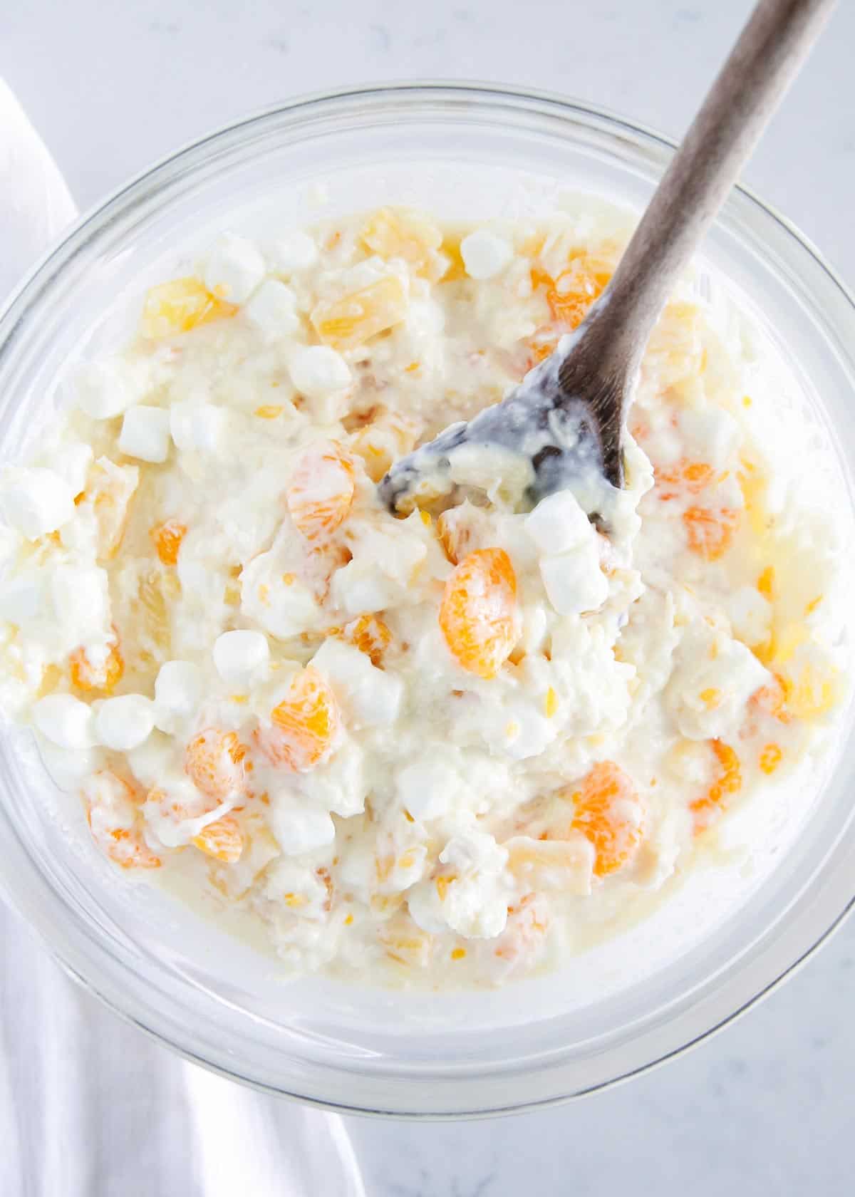 Ambrosia salad in a bowl.