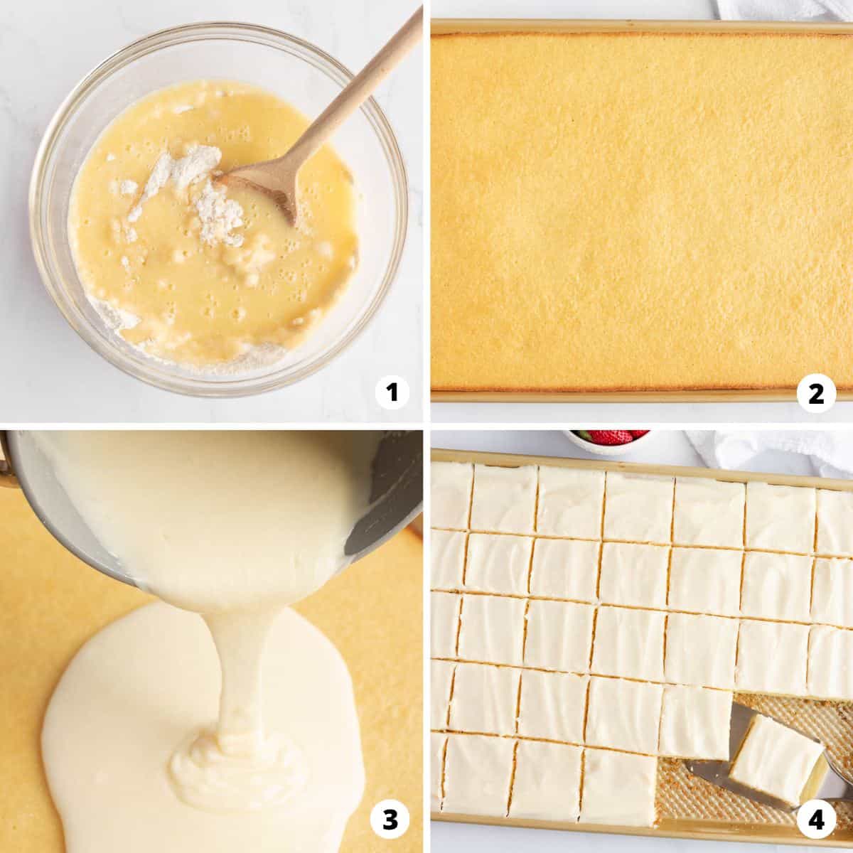 Showing how to make white texas sheet cake.