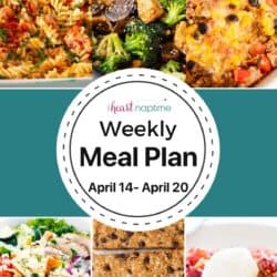 A photo collage of weekly meal plan recipes for I Heart Naptime.