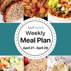 Collage of photo recipes for a weekly meal plan at I Heart Naptime.