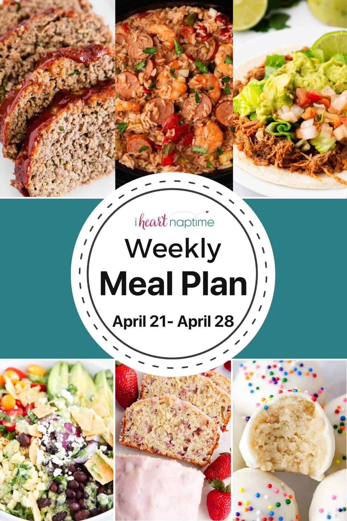 Collage of photo recipes for a weekly meal plan at I Heart Naptime.
