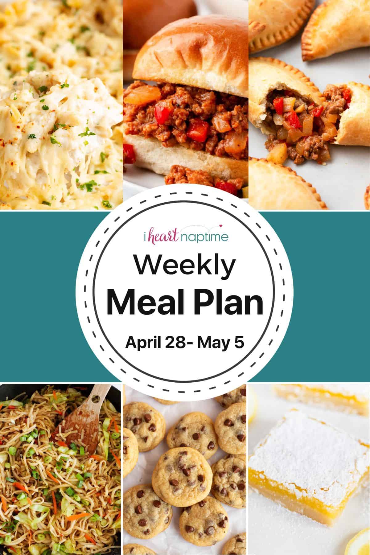 A photo collage for I Heart Naptime weekly meal plan.