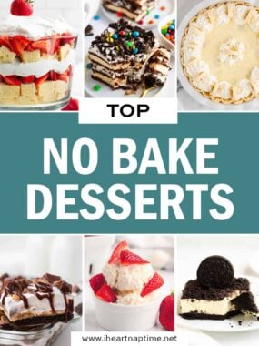 Photo collage of no bake desserts.