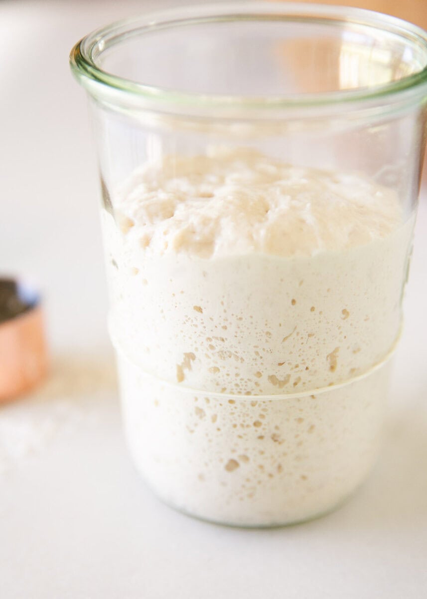 Sourdough starter in a jar.