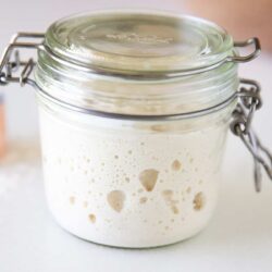 Sourdough starter recipe in a jar.