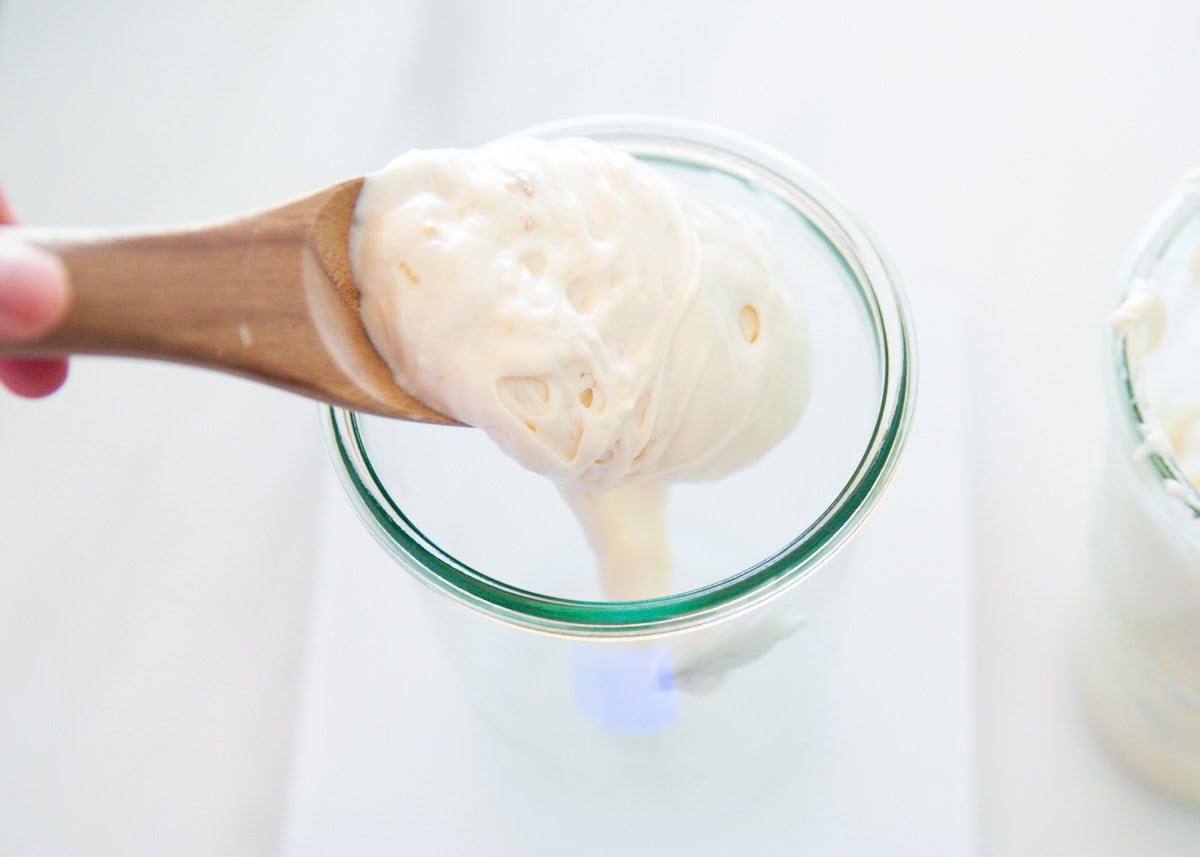 Sourdough starter in a jar.