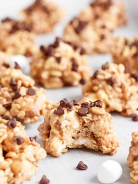 No bake avalanche cookies on parchment paper.