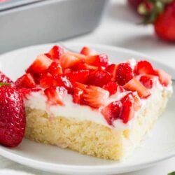 Strawberry shortcake bars on a plate.