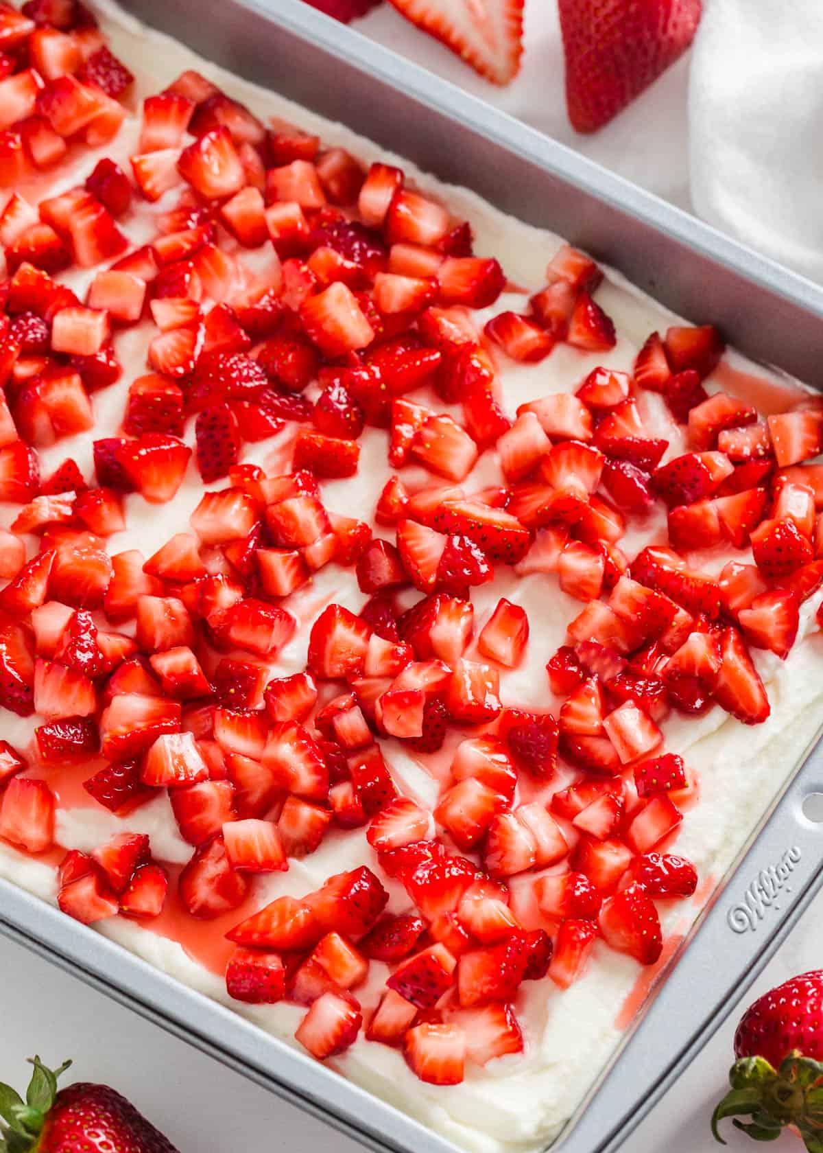 Strawberry shortcake in a pan.