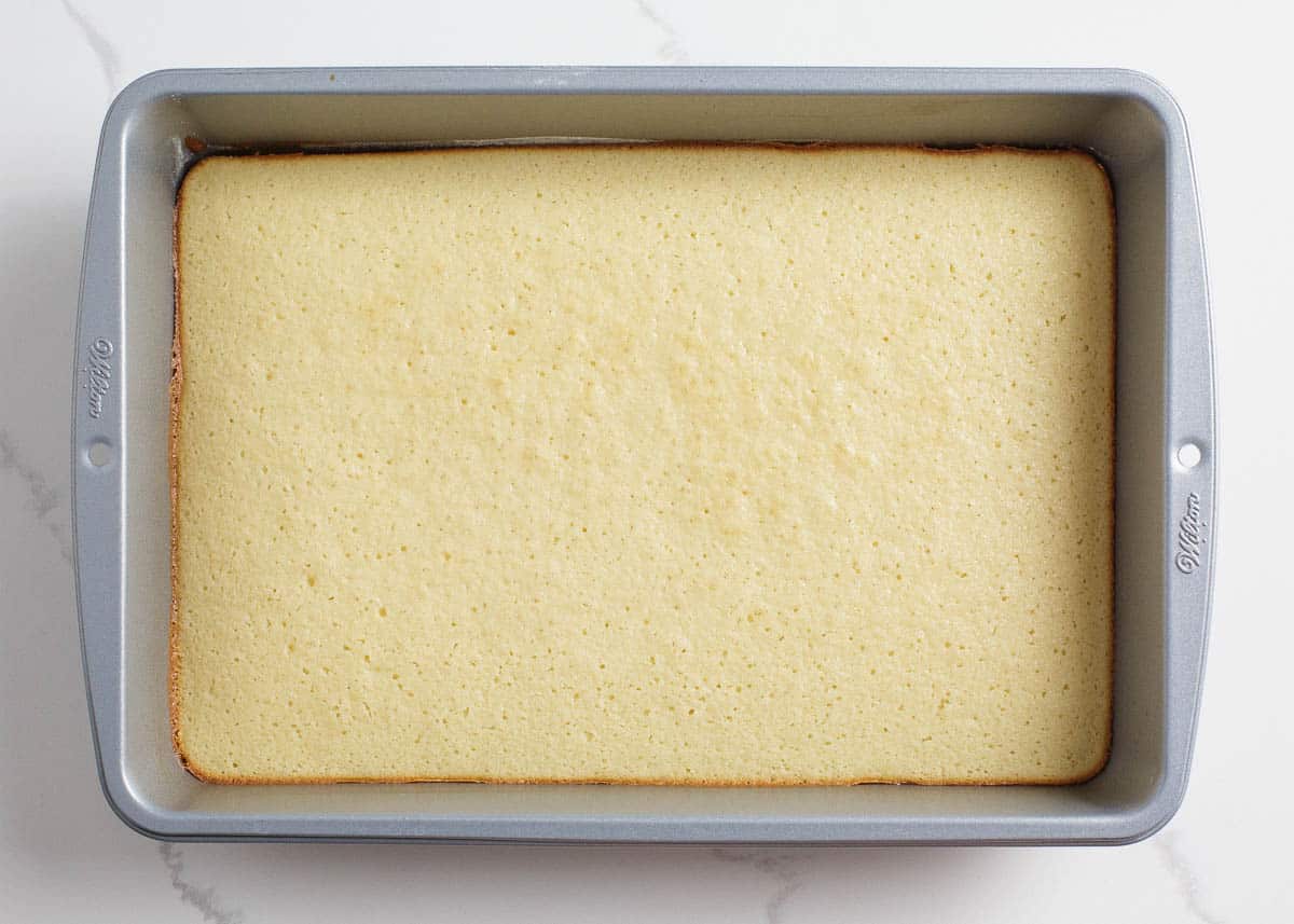Shortcake bar cake in a pan.