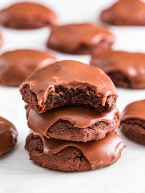 Stack of Texas sheet cake cookies.