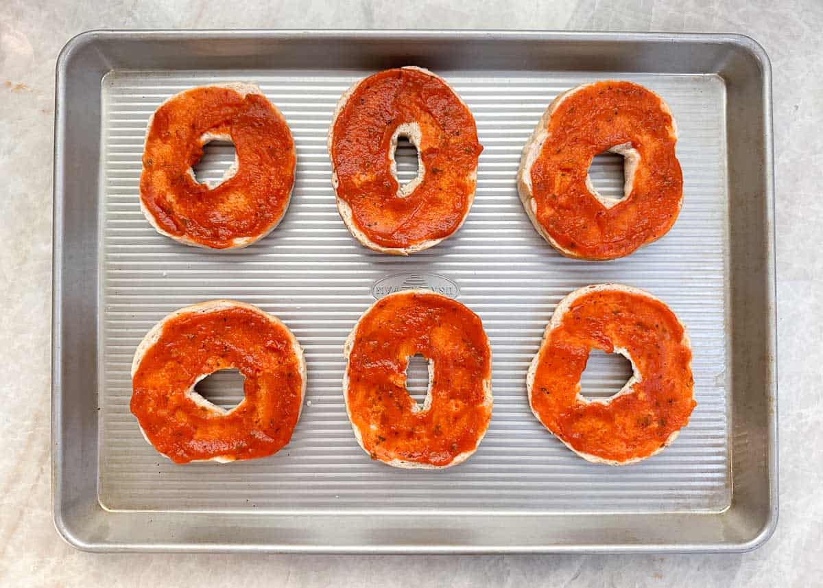 Sauce on bagels.