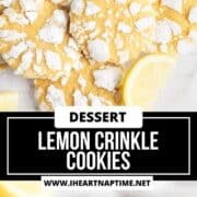 Lemon crinkle cookies on a baking rack.