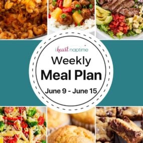 Photo collage of recipes for I Heart Naptime weekly meal plan.