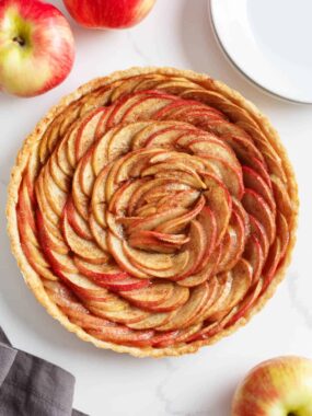 Apple tart on counter.